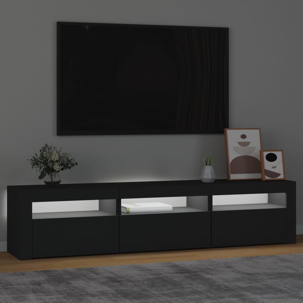 vidaXL tv-bord med LED-lys 180x35x40 cm sort