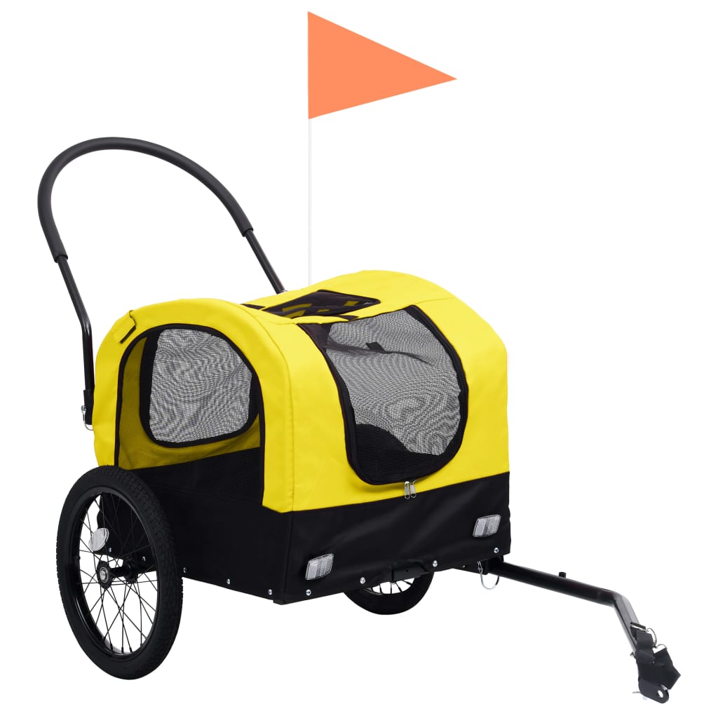 vidaXL 2-i-1 cykelanhænger og jogger til kæledyr gul og sort