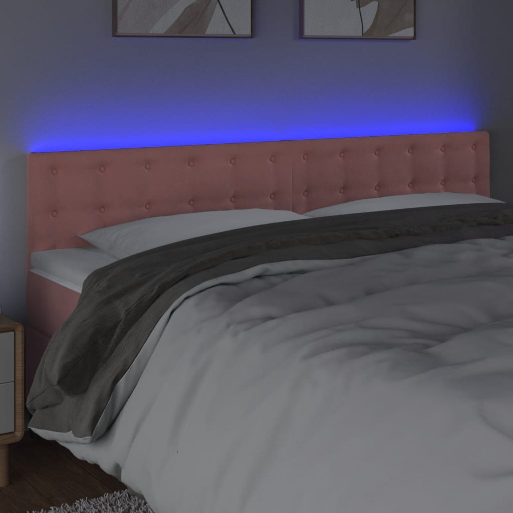 vidaXL sengegavl med LED-lys 200x5x78/88 cm velour lyserød