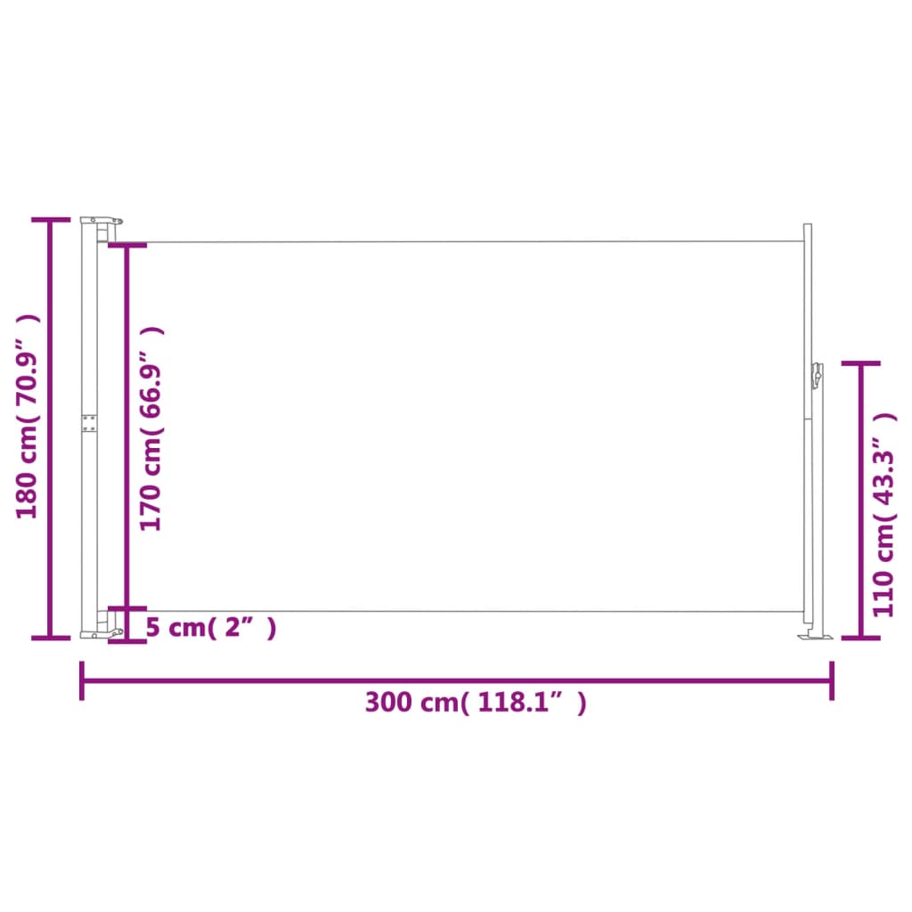 vidaXL sammenrullelig sidemarkise til terrassen 180x300 cm grå