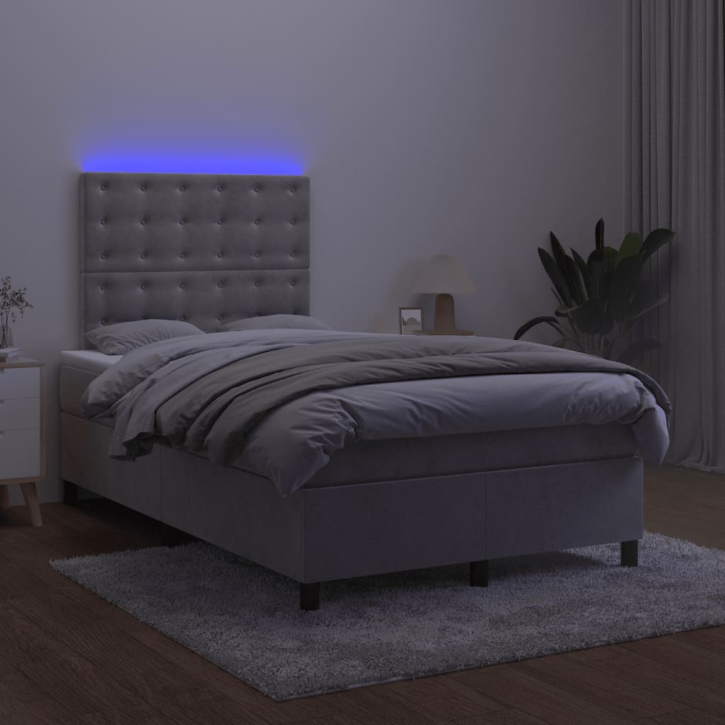 vidaXL kontinentalseng med madras og LED-lys 120x190 cm fløjl lysegrå