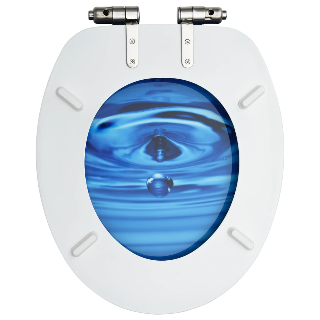 vidaXL toiletsæde med soft close-låg MDF vanddråbedesign blå