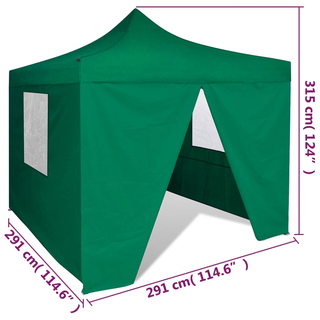 vidaXL sammenfoldeligt telt med 4 vægge 3 x 3 m grøn