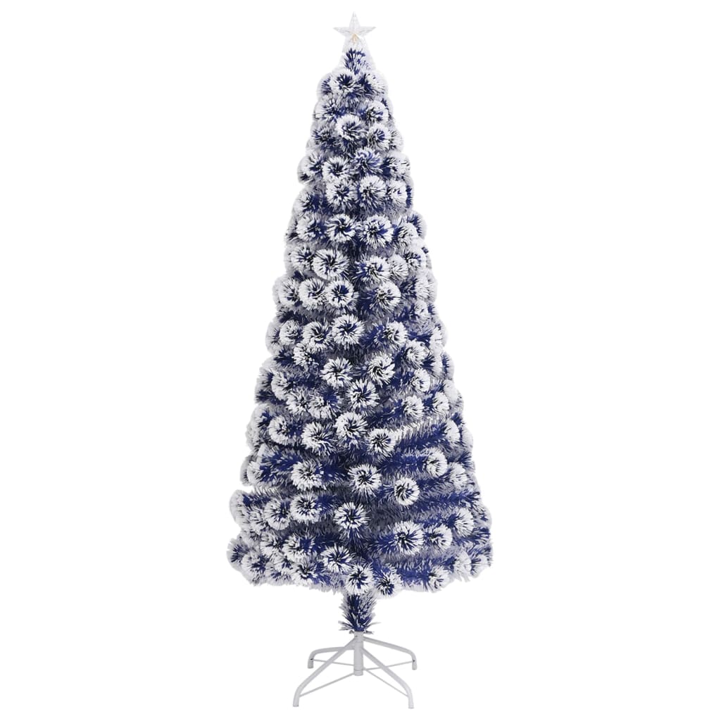 vidaXL kunstigt juletræ med lys 180 cm fiberoptisk hvid og blå
