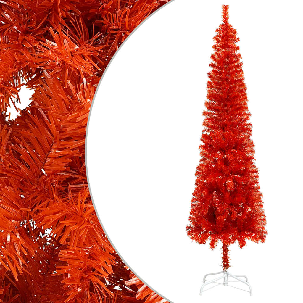 vidaXL smalt juletræ med LED-lys og kuglesæt 210 cm rød