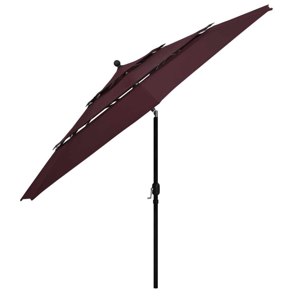 vidaXL parasol med aluminiumsstang i 3 niveauer 3,5 m bordeaux