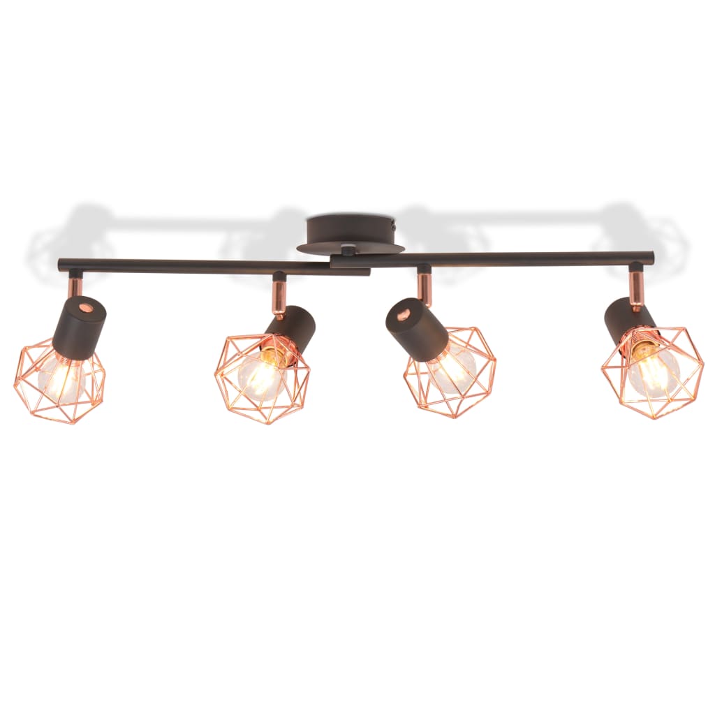 vidaXL loftslampe med 4 spotlys E14 sort og kobberfarvet