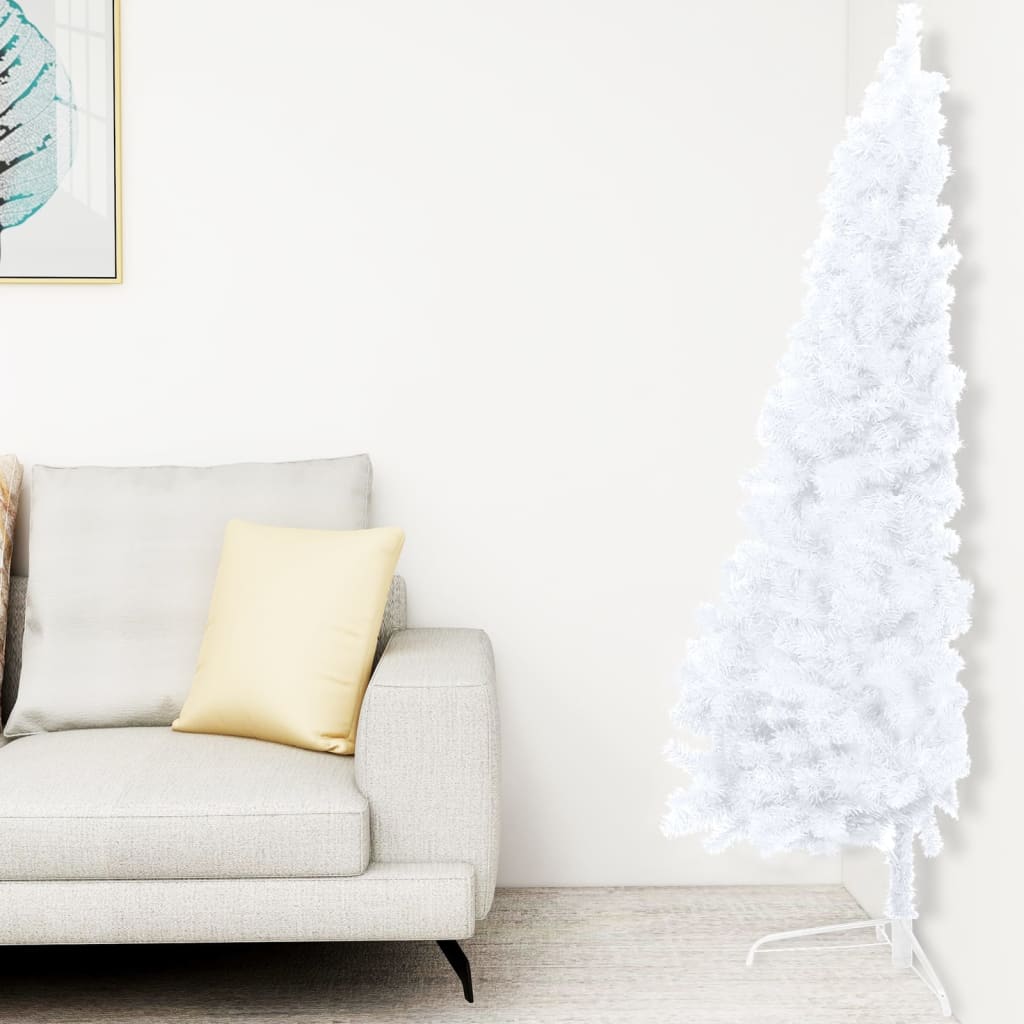 vidaXL kunstigt halvt juletræ med lys og kuglesæt 150 cm hvid