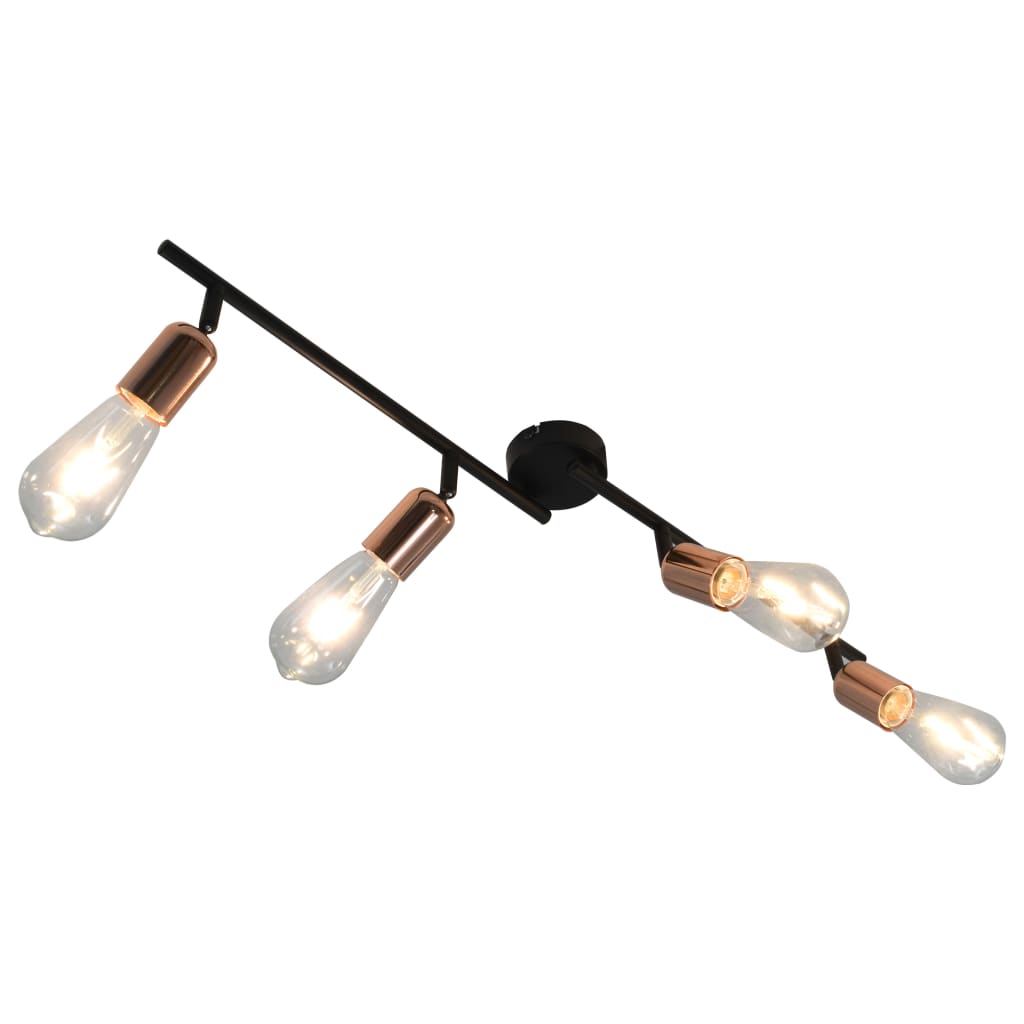 vidaXL 4-vejs spotlampe med glødepærer 2 W 60 cm E27 sort og kobber