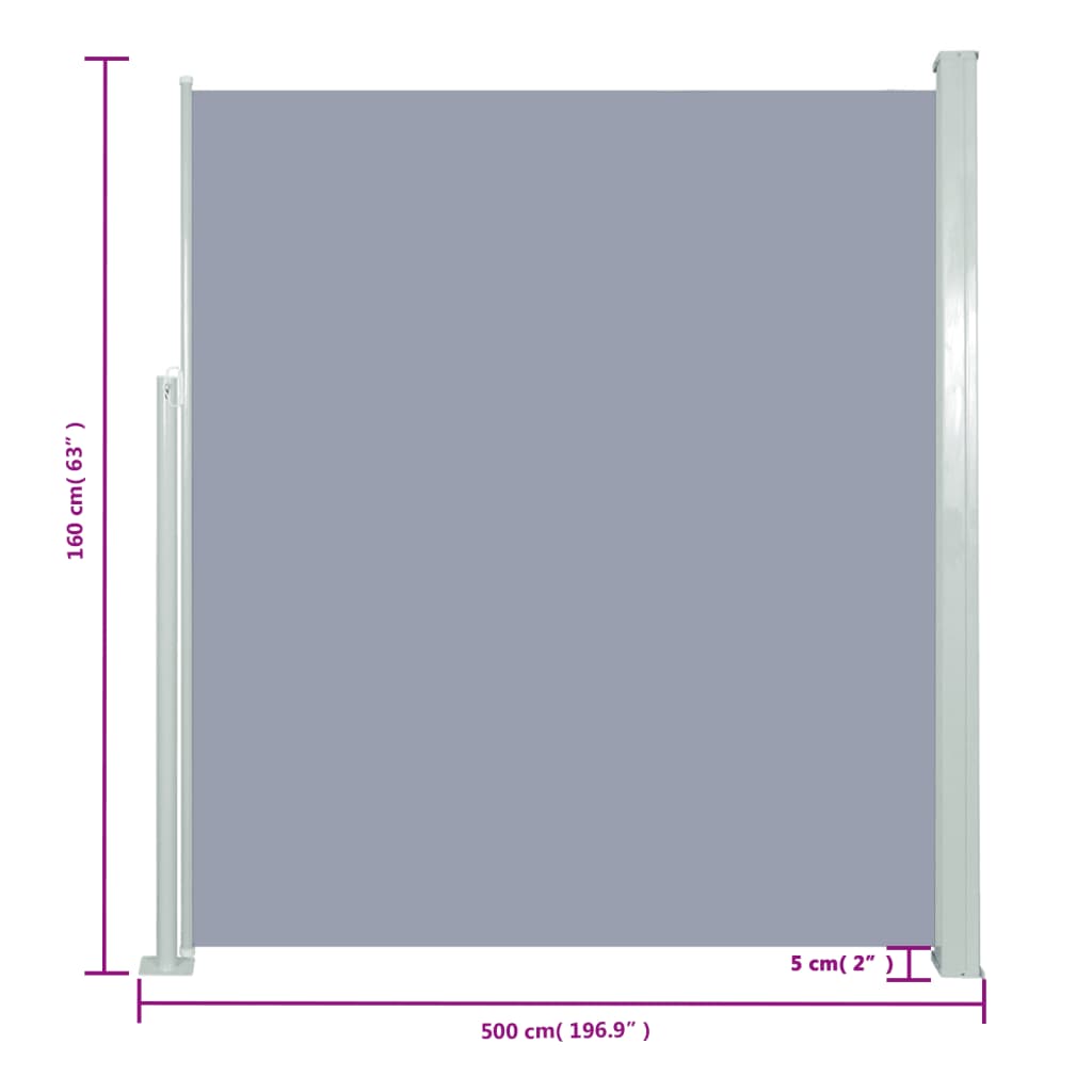 vidaXL sammenrullelig sidemarkise 160 x 500 cm grå