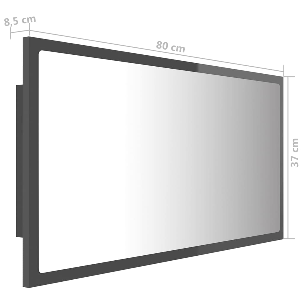 vidaXL badeværelsesspejl med LED-lys 80x8,5x37 cm akryl grå højglans