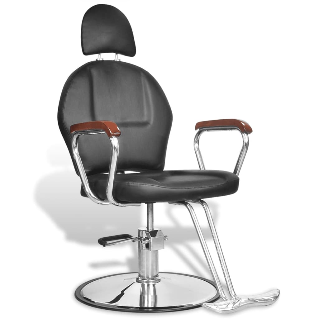 vidaXL professionel barberstol med hovedstøtte i sort kunstlæder