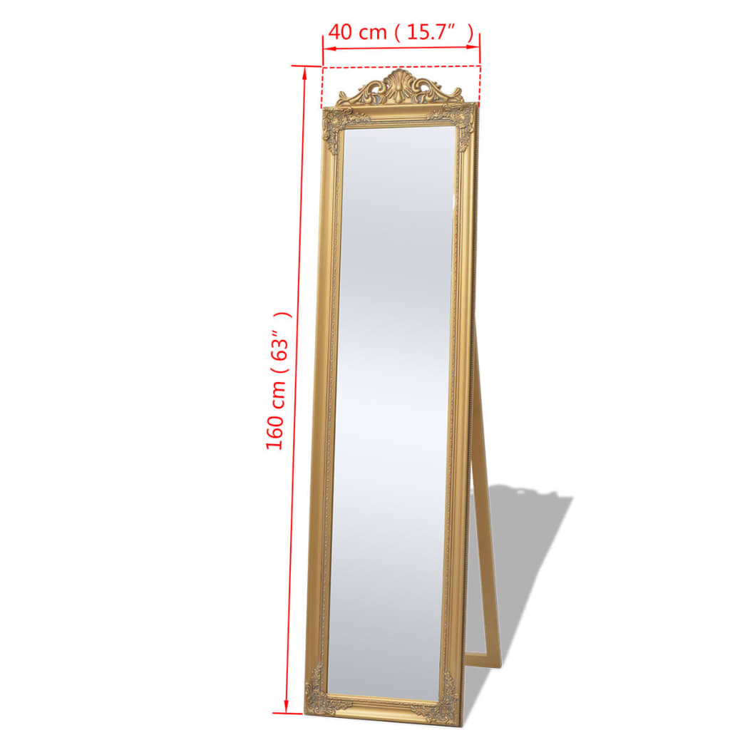 vidaXL fritstående spejl 160x40 cm barokstil guldfarvet