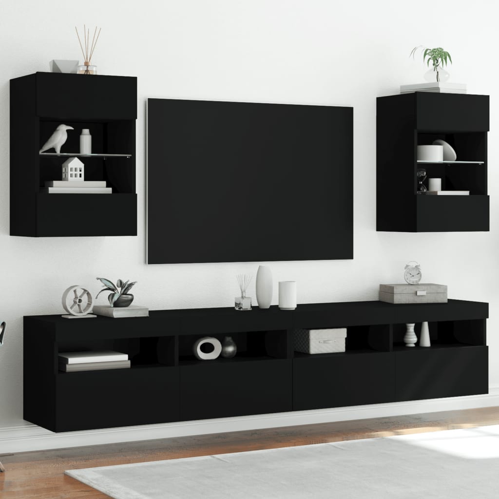 vidaXL væghængte tv-borde 2 stk. med LED-lys 40x30x60,5 cm sort