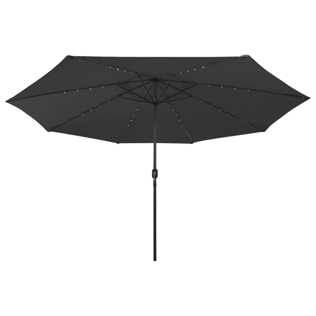 vidaXL parasol m. LED-lys + metalstang 400 cm sort