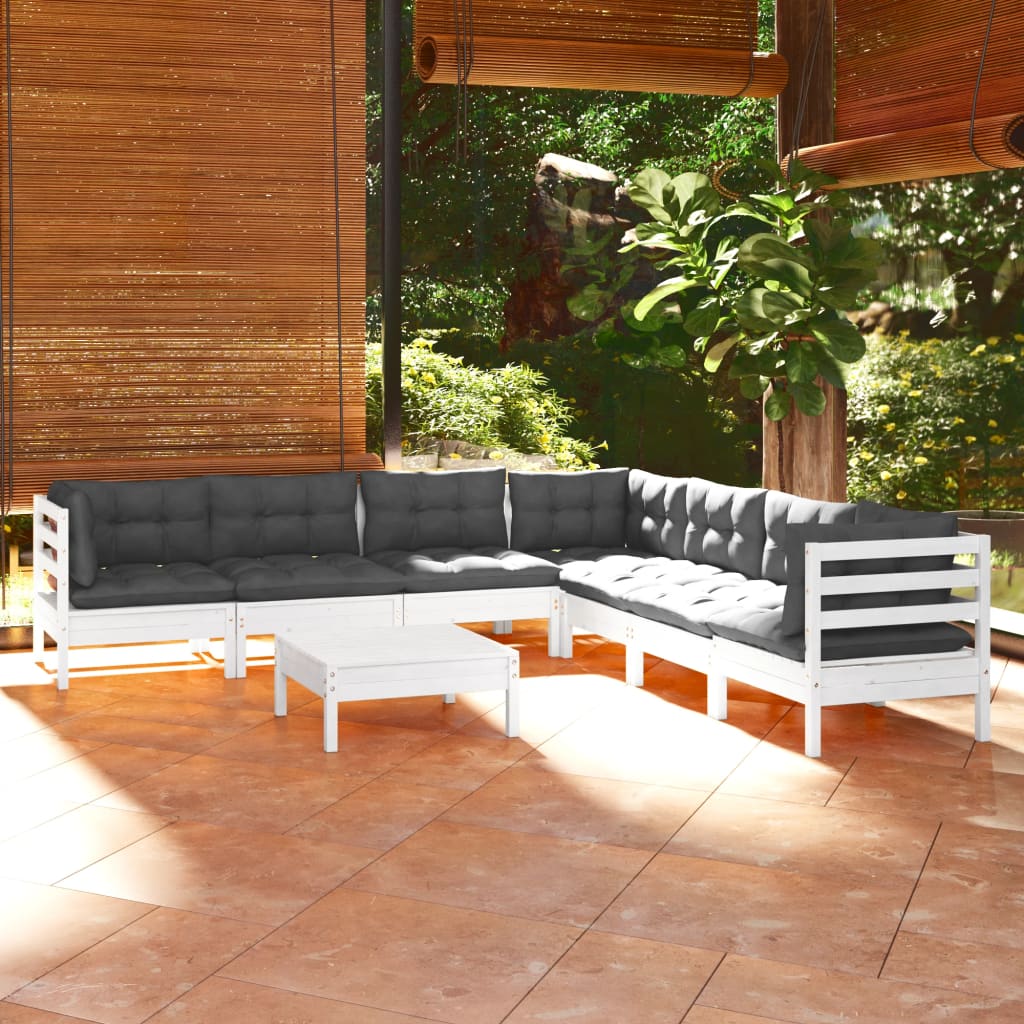 vidaXL loungesæt til haven 8 dele med hynder massivt fyrretræ hvid