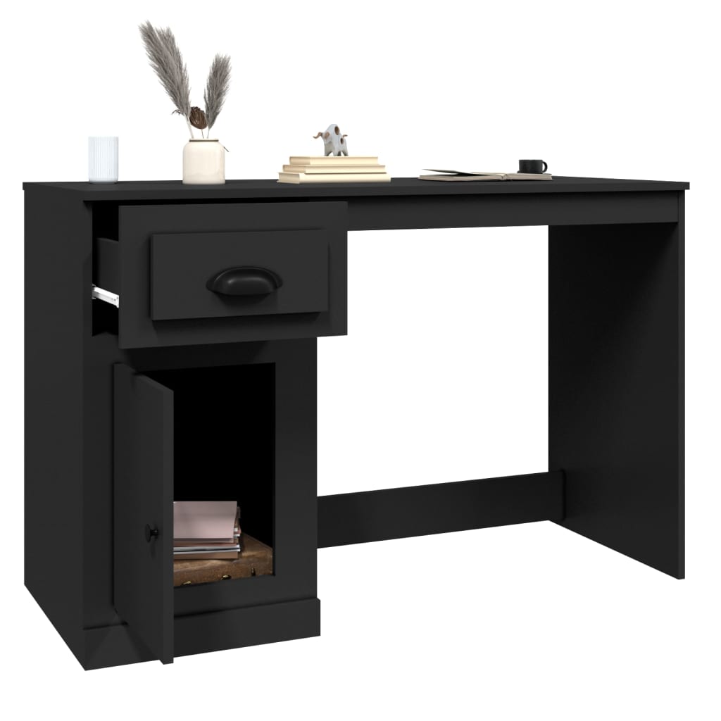 vidaXL skrivebord med skuffe 115x50x75 cm konstrueret træ sort
