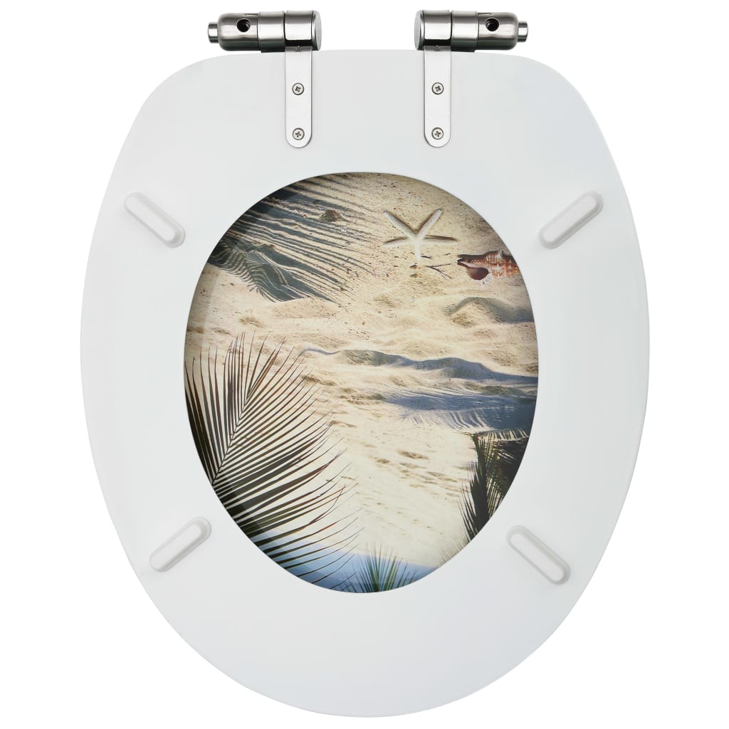 vidaXL toiletsæder med soft close-låg 2 stk. MDF stranddesign