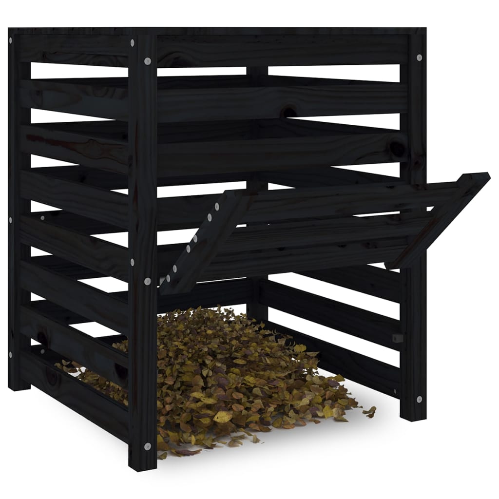 vidaXL kompostbeholder 63,5x63,5x77,5 cm massivt fyrretræ sort