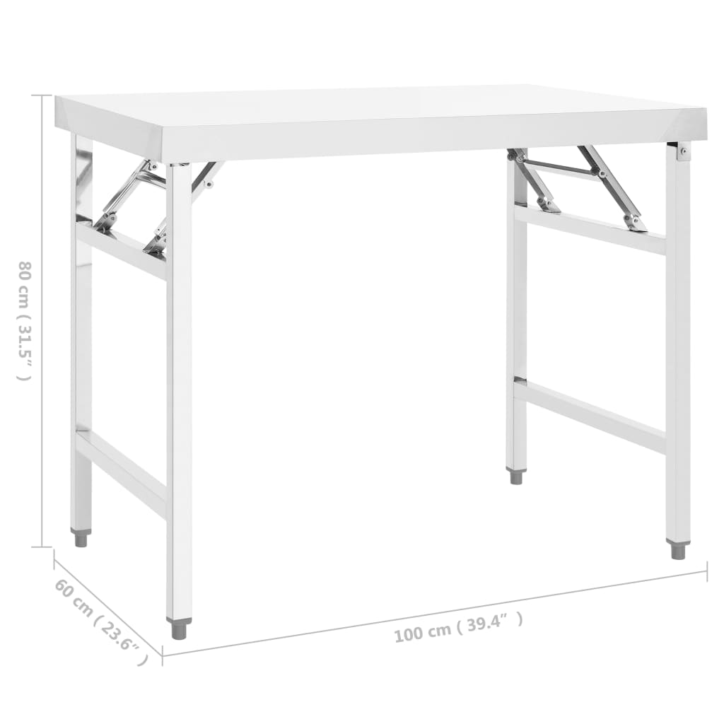 vidaXL foldbart arbejdsbord til køkken 100x60x80 cm rustfrit stål