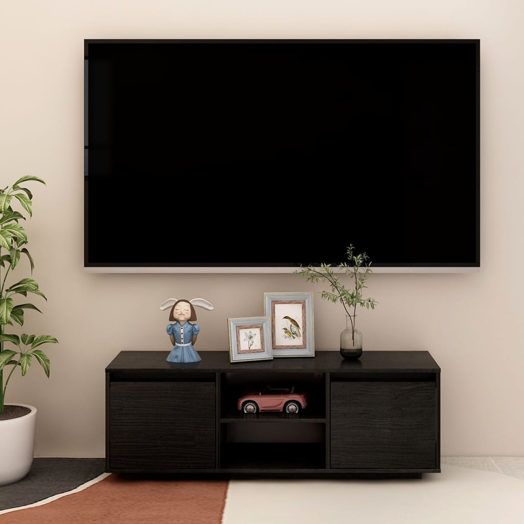 vidaXL tv-skab 110x30x40 cm massivt fyrretræ sort