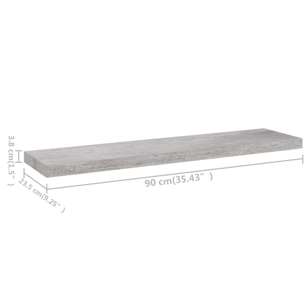 vidaXL svævehylder 2 stk. 90x23,5x3,8 cm MDF betongrå