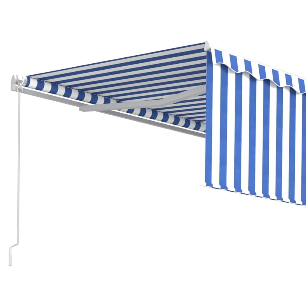 vidaXL markise m. gardin 4x3 m manuel betjening blå og hvid