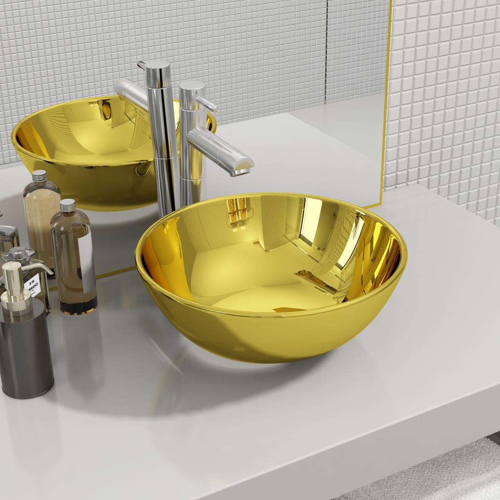 vidaXL håndvask 28 x 10 cm keramik guldfarvet