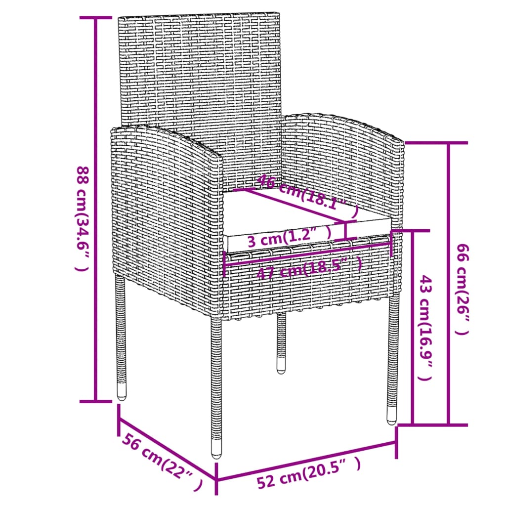 vidaXL spisebordssæt til haven 3 dele polyrattan antracitgrå