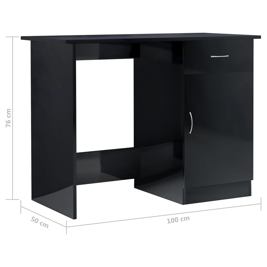 vidaXL skrivebord 100x50x76 cm konstrueret træ sort højglans