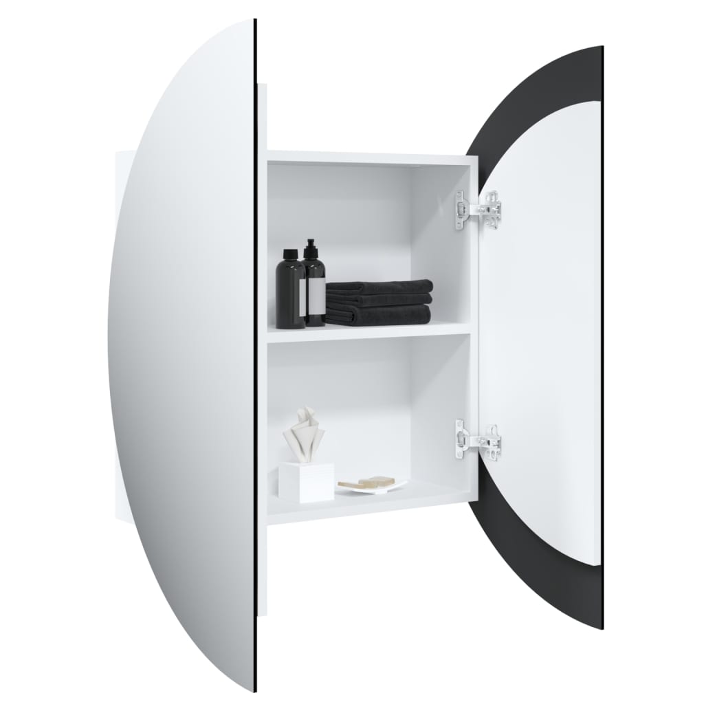 vidaXL badeværelsesskab med rundt spejl og LED-lys 54x54x17,5 cm hvid