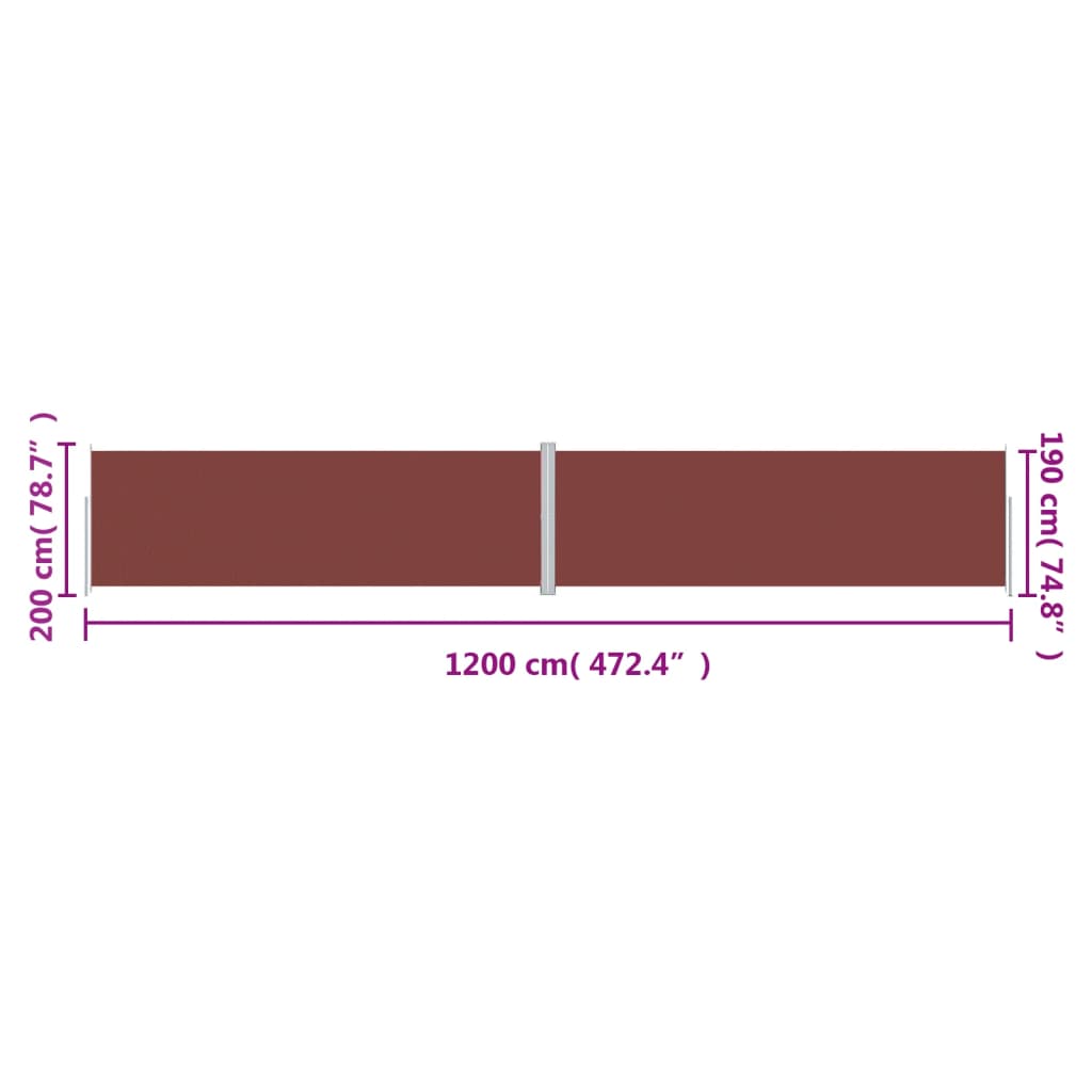 vidaXL sammenrullelig sidemarkise 200x1200 cm brun