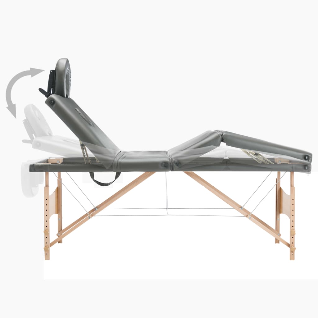 vidaXL massagebord med 4 zoner træstel 186x68 cm antracitgrå