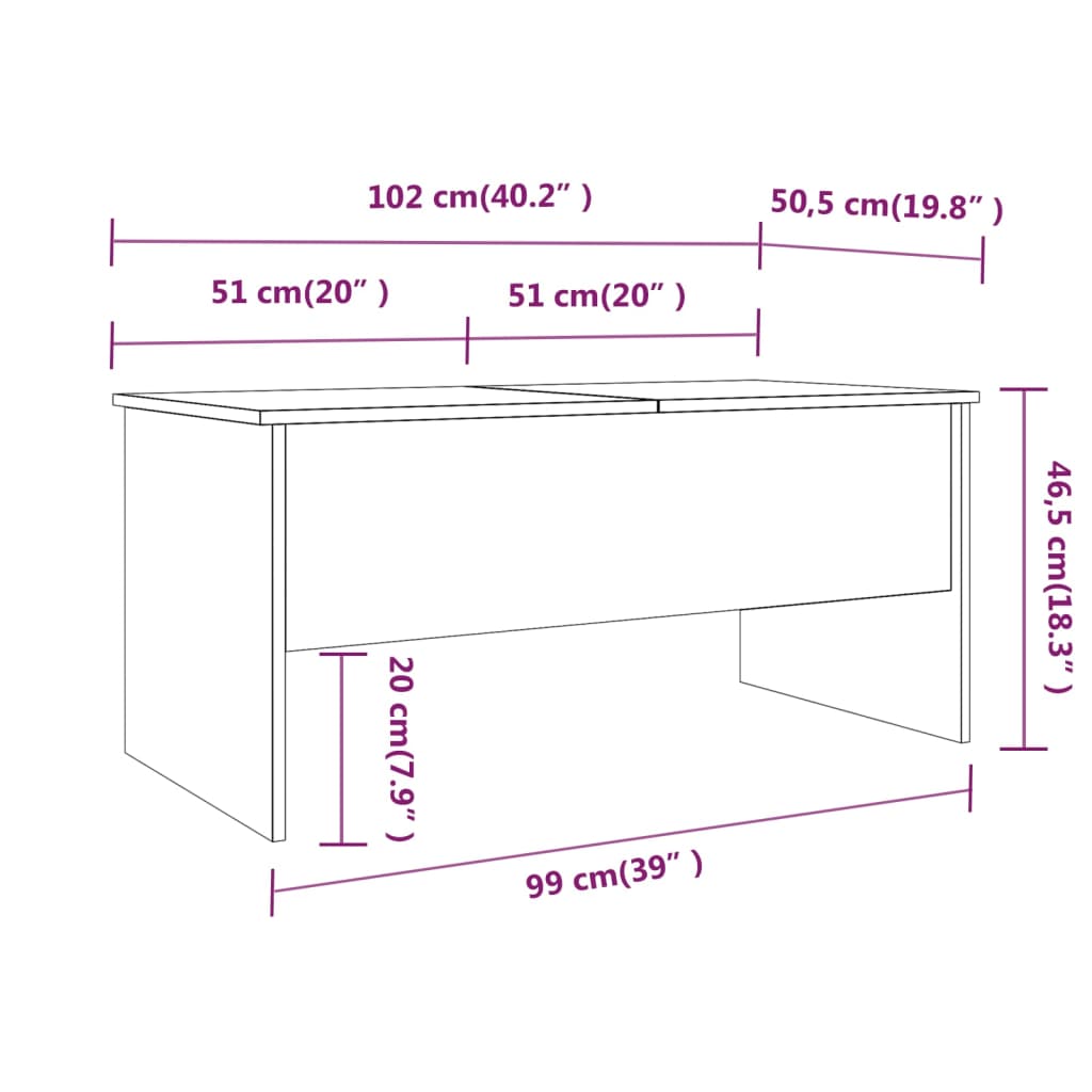 vidaXL sofabord 102x50,5x46,5 cm konstrueret træ sonoma-eg