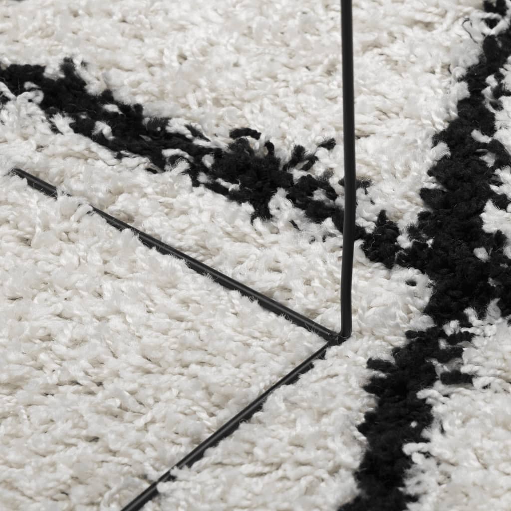 vidaXL shaggy gulvtæppe 160x230 cm høj luv cremefarvet og sort