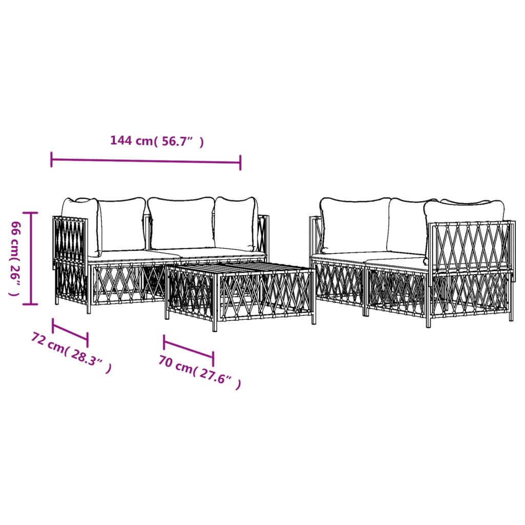 vidaXL loungesæt til haven 5 dele med hynder stål antracitgrå