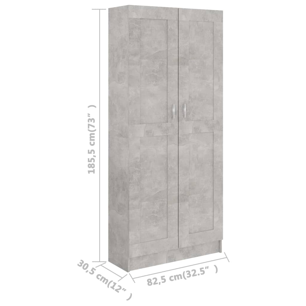 vidaXL bogskab 82,5x30,5x185,5 cm spånplade betongrå