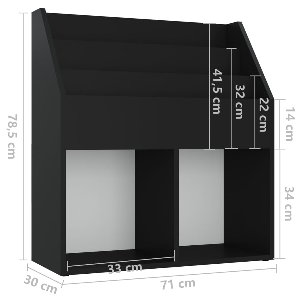 vidaXL magasinholder til børn 71x30x78,5 cm spånplade sort