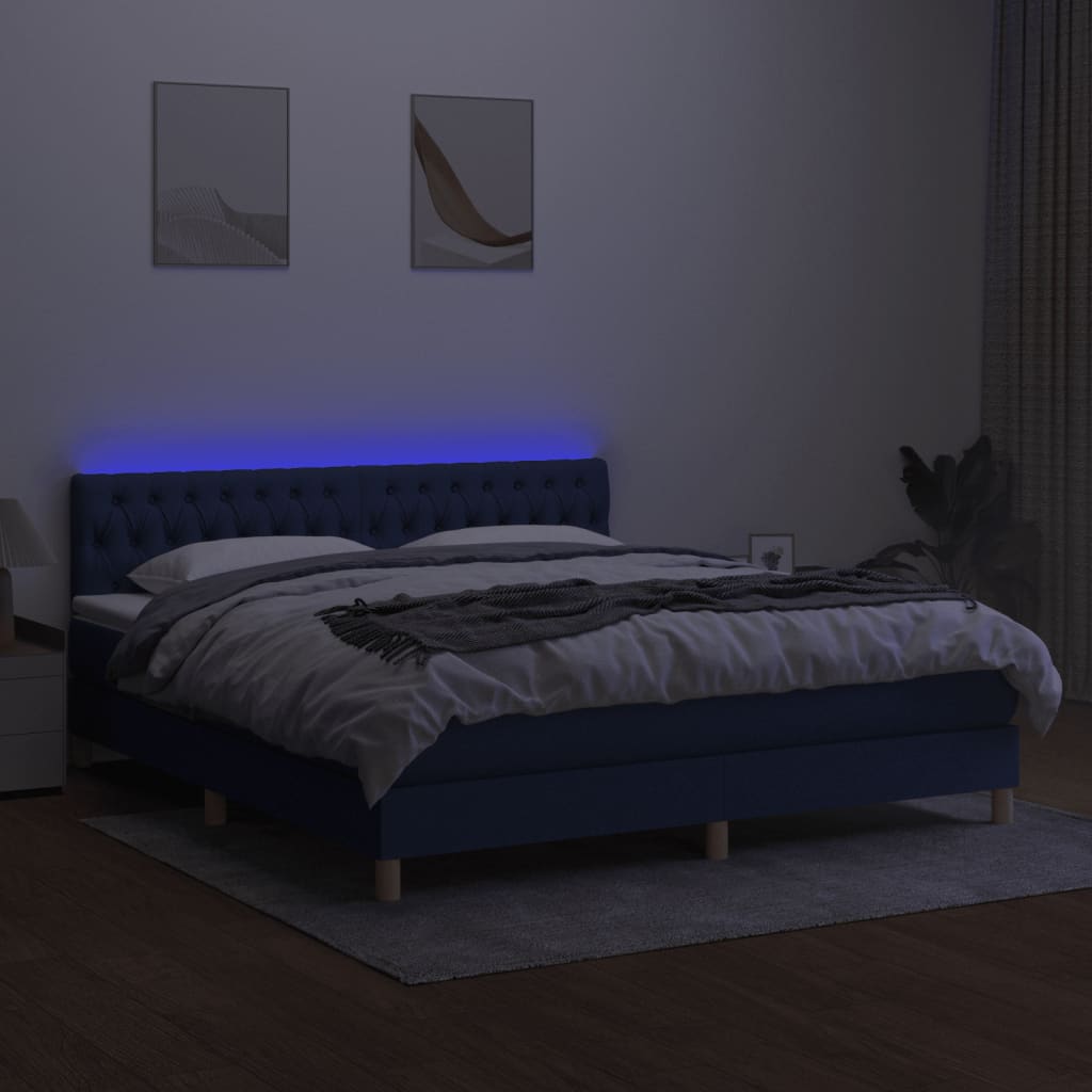 vidaXL kontinentalseng med LED-lys 160x200 cm stof blå