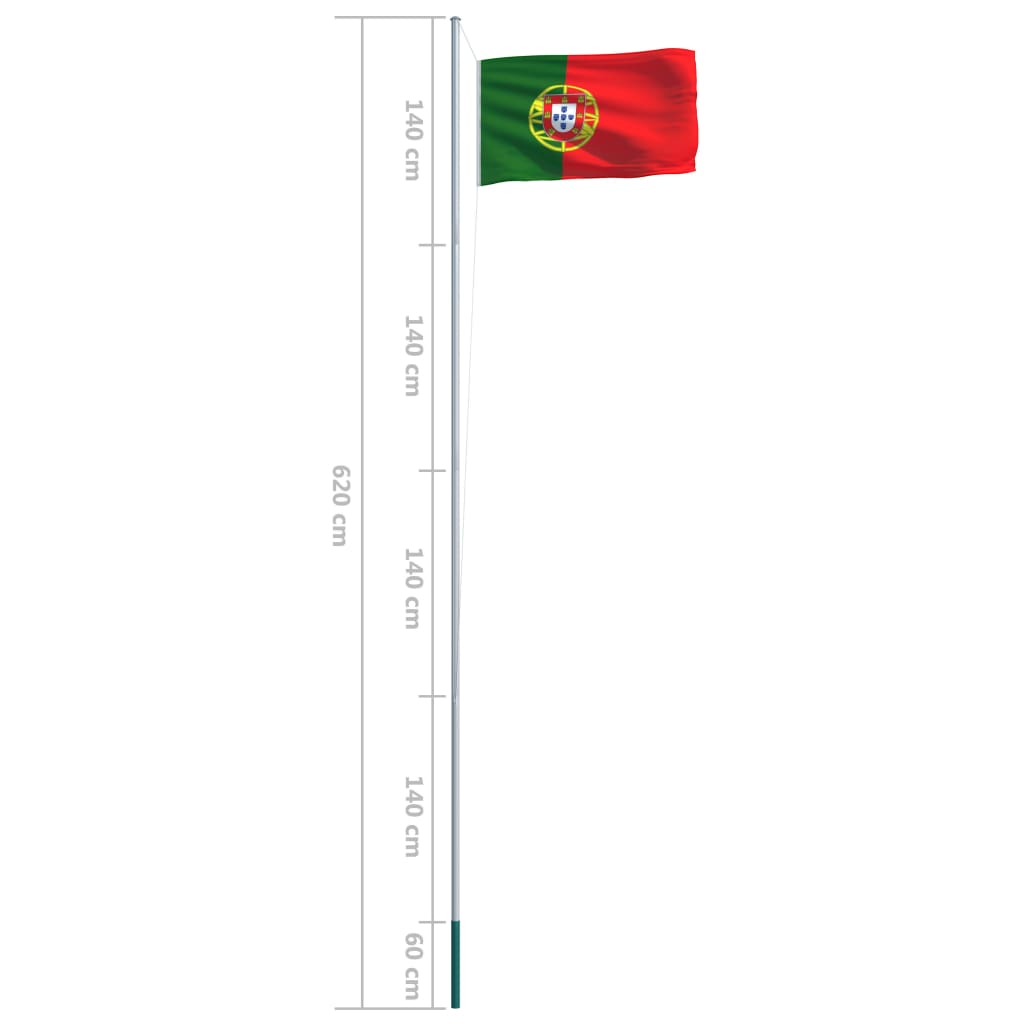 vidaXL Portugals flag og flagstang 6,2 m aluminium