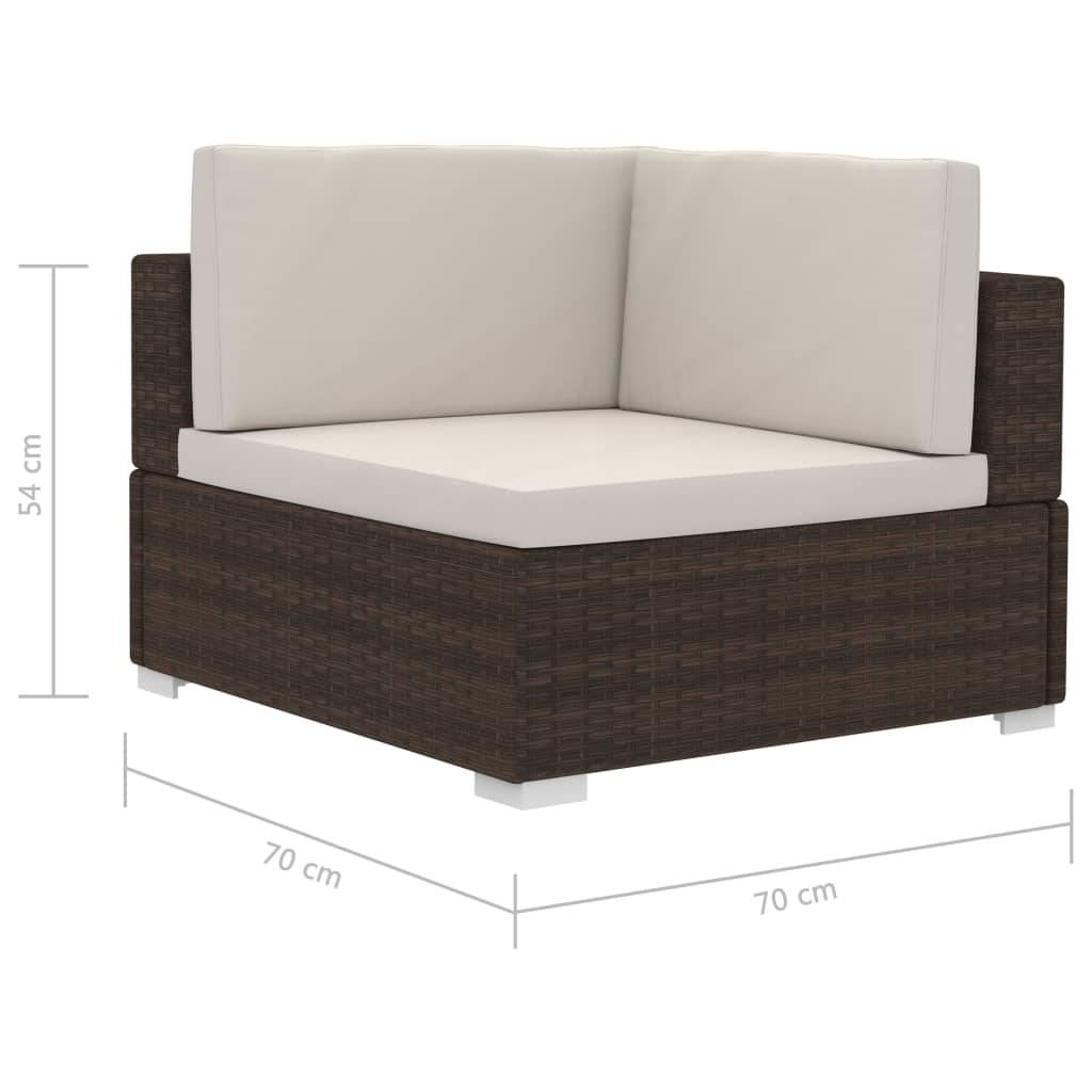 vidaXL hjørnesæde til sofa med hynder 2 stk. polyrattan brun