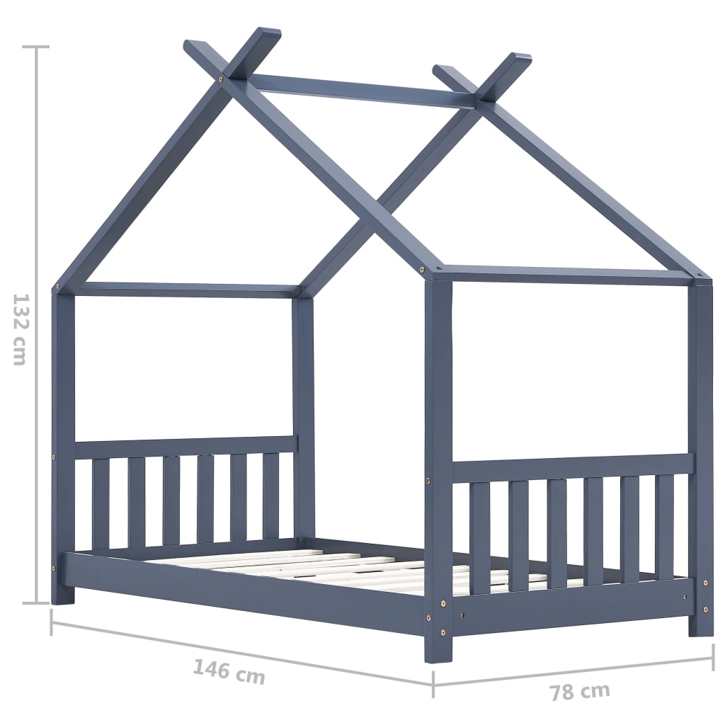 vidaXL sengestel til børneseng 70 x 140 cm massivt fyrretræ grå