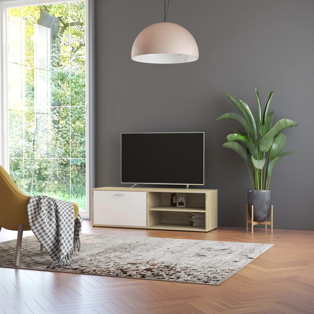 vidaXL tv-bord 120x34x37 cm konstrueret træ hvid og egetræsfarvet