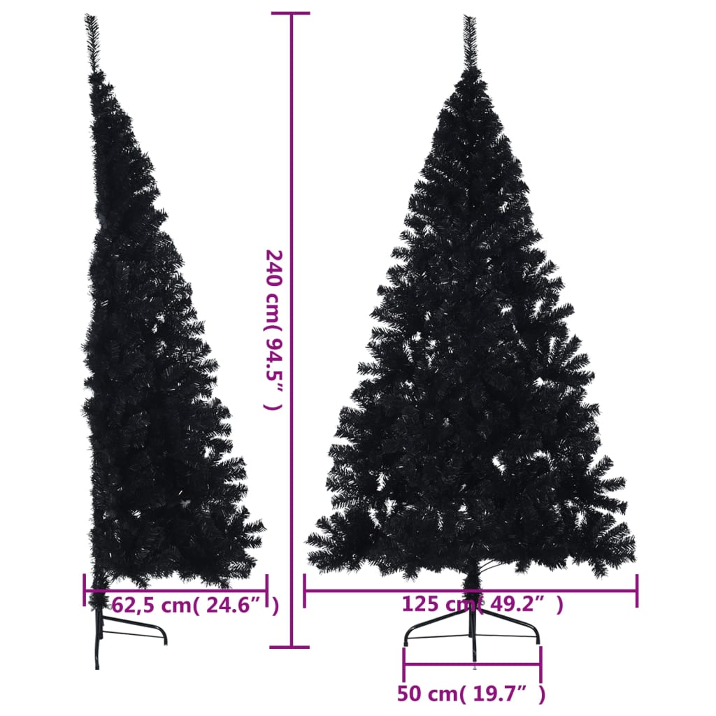 vidaXL kunstigt halvt juletræ med juletræsfod 240 cm PVC sort