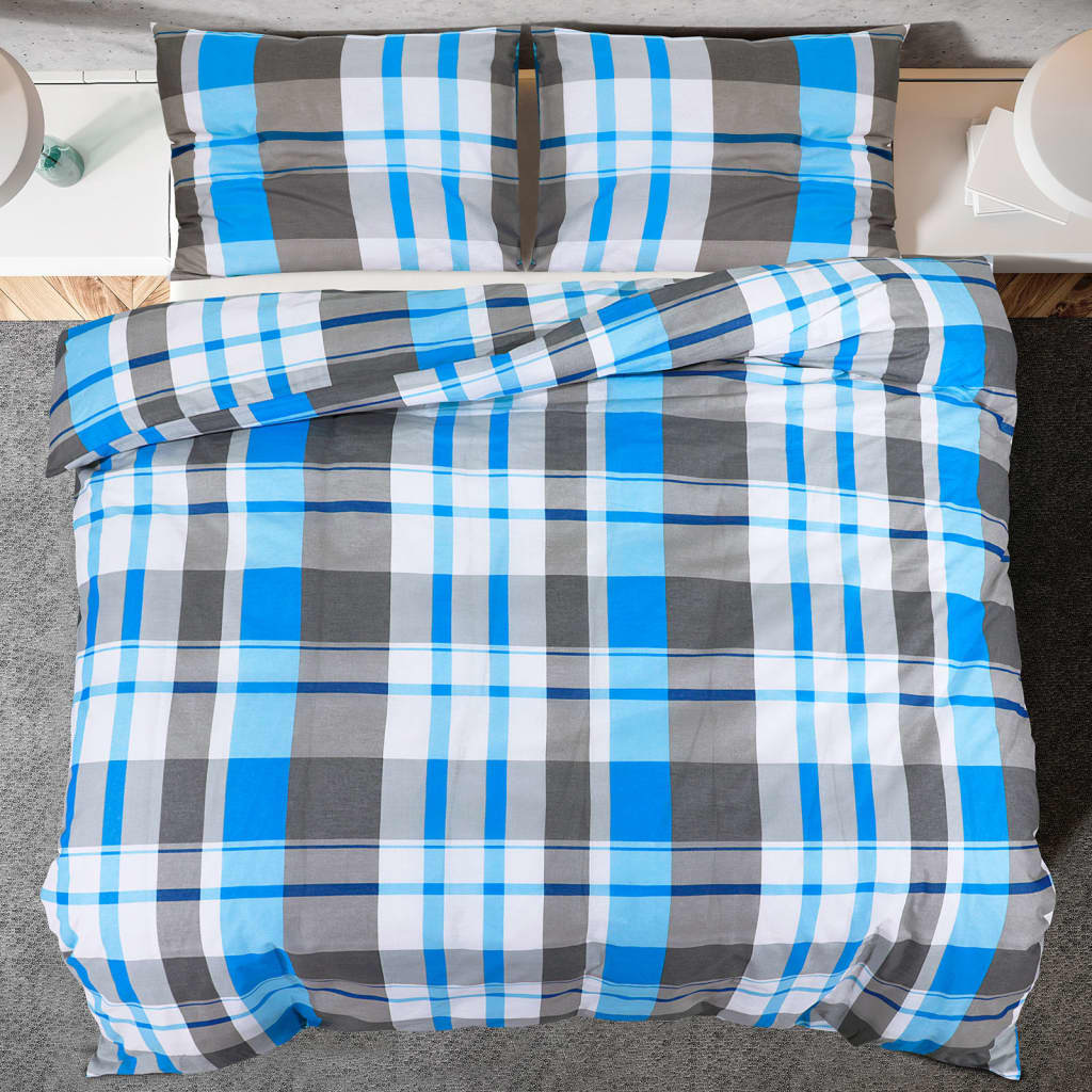 vidaXL sengetøj 220x240 cm bomuld blå og grå