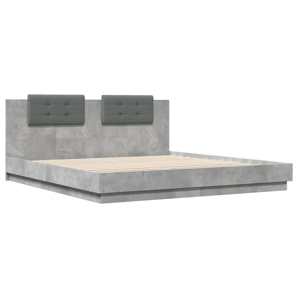 vidaXL sengeramme med sengegavl 200x200 cm konstrueret træ betongrå