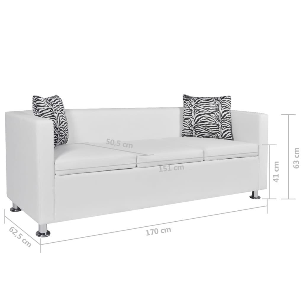 vidaXL sofa 3-pers. kunstlæder hvid
