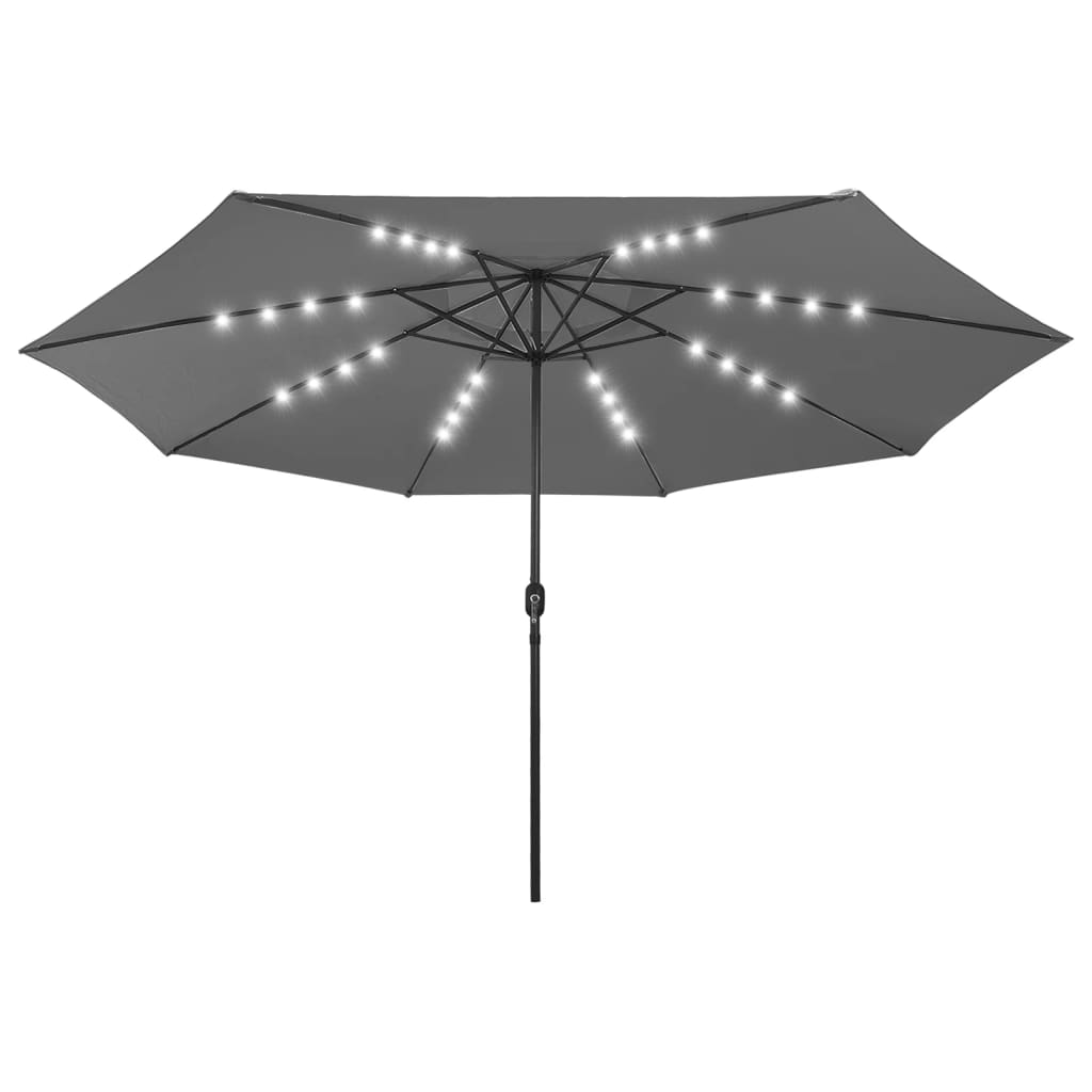 vidaXL parasol m. LED-lys + metalstang 400 cm antracitgrå