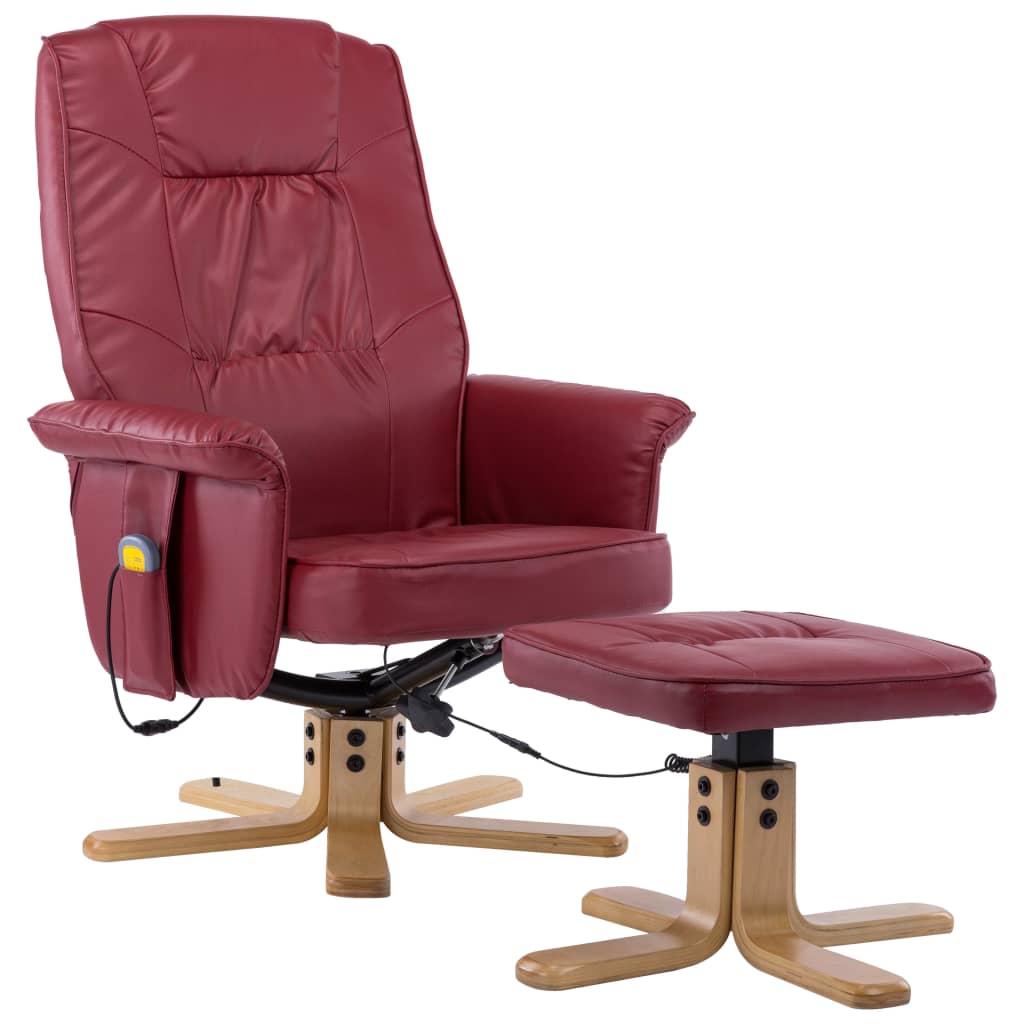 vidaXL massagelænestol med fodskammel vinrød kunstlæder