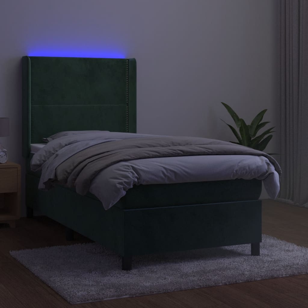 vidaXL kontinentalseng med LED-lys 100x200 cm fløjl mørkegrøn